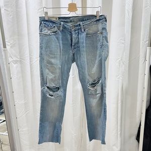 J & Company Distressed Cut Out Cropped Bottom Denim Jeans - Light Blue